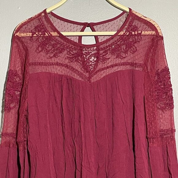 Francesca Blue Rain Sheath Straight Dress Size S Red Burgundy Laced Long Sleeve - Picture 7 of 11